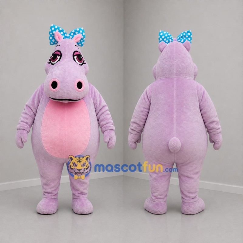 Custom Lavender and Pink Hippo Mascot Costume Adult Full Body Suit for Children's Events