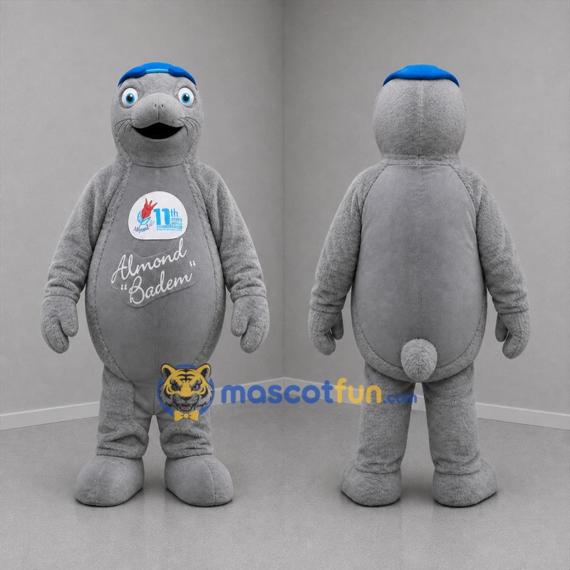 Custom Gray and Blue Seal Mascot Costume Adult Full Body Suit for Aquatic Events