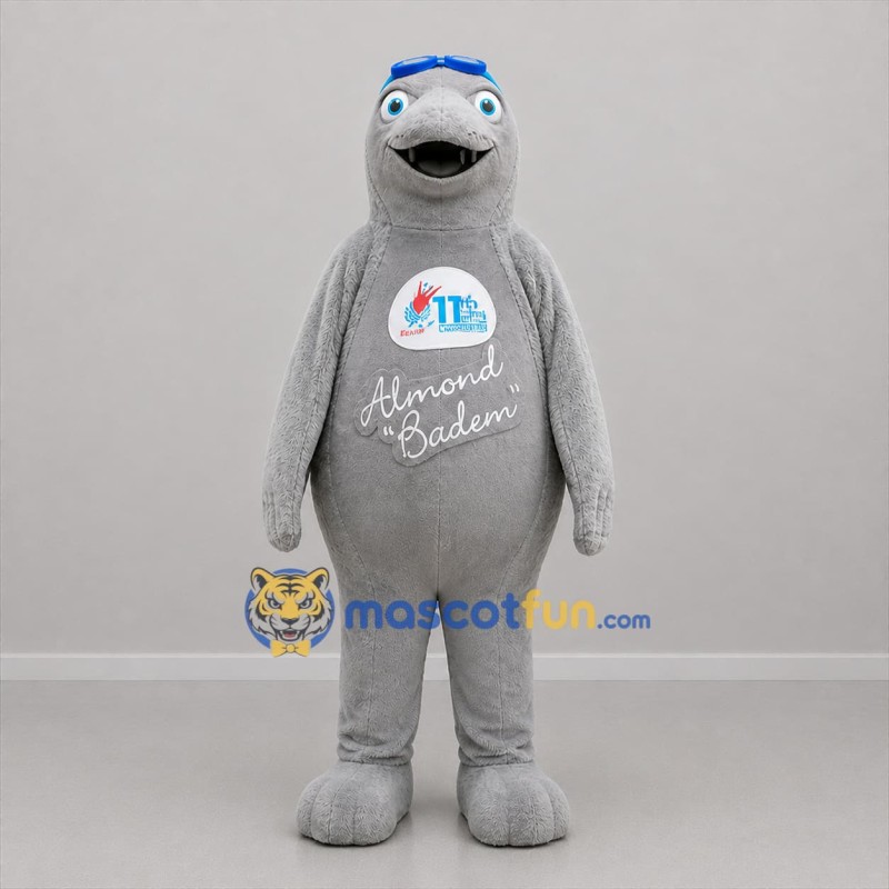 Custom Gray and Blue Seal Mascot Costume Adult Full Body Suit for Aquatic Events