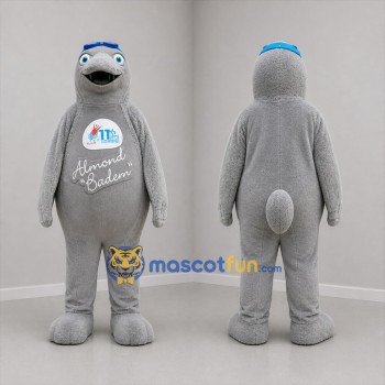 Custom Gray and Blue Seal Mascot Costume Adult Full Body Suit for Aquatic Events