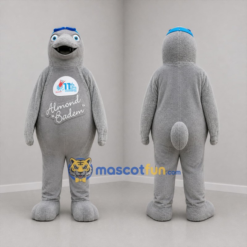 Custom Gray and Blue Seal Mascot Costume Adult Full Body Suit for Aquatic Events