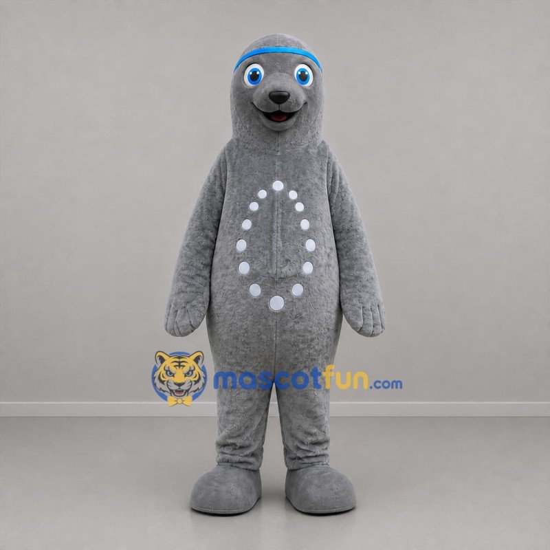 Custom Gray and Blue Seal Mascot Costume Adult Full Body Suit for Aquatic Events