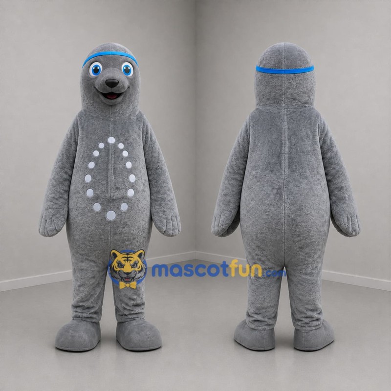 Custom Gray and Blue Seal Mascot Costume Adult Full Body Suit for Aquatic Events