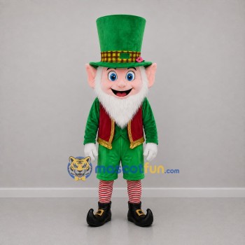 Custom Green and Red Leprechaun Mascot Costume Adult Full Body Suit for St. Patrick's Day Events