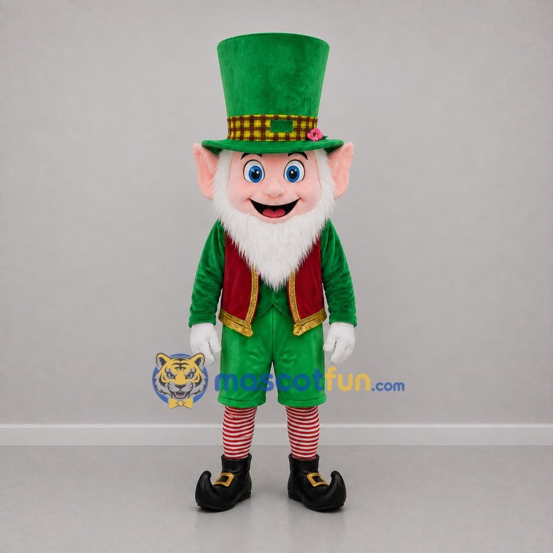 Custom Green and Red Leprechaun Mascot Costume Adult Full Body Suit for St. Patrick's Day Events