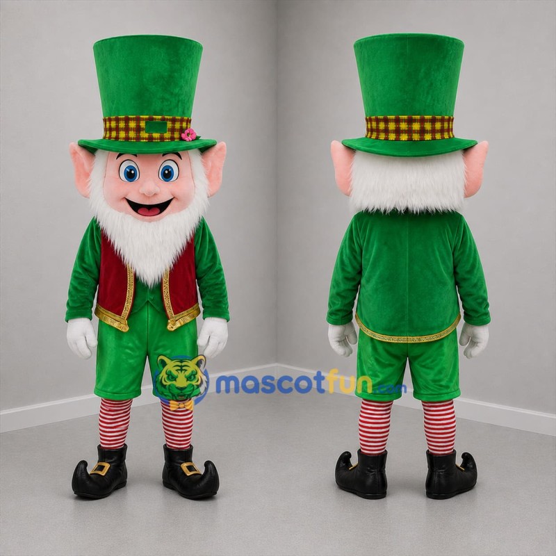 Custom Green and Red Leprechaun Mascot Costume Adult Full Body Suit for St. Patrick's Day Events