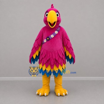 Custom Pink Yellow and Blue Parrot Mascot Costume Adult Full Body Suit for Tropical Events