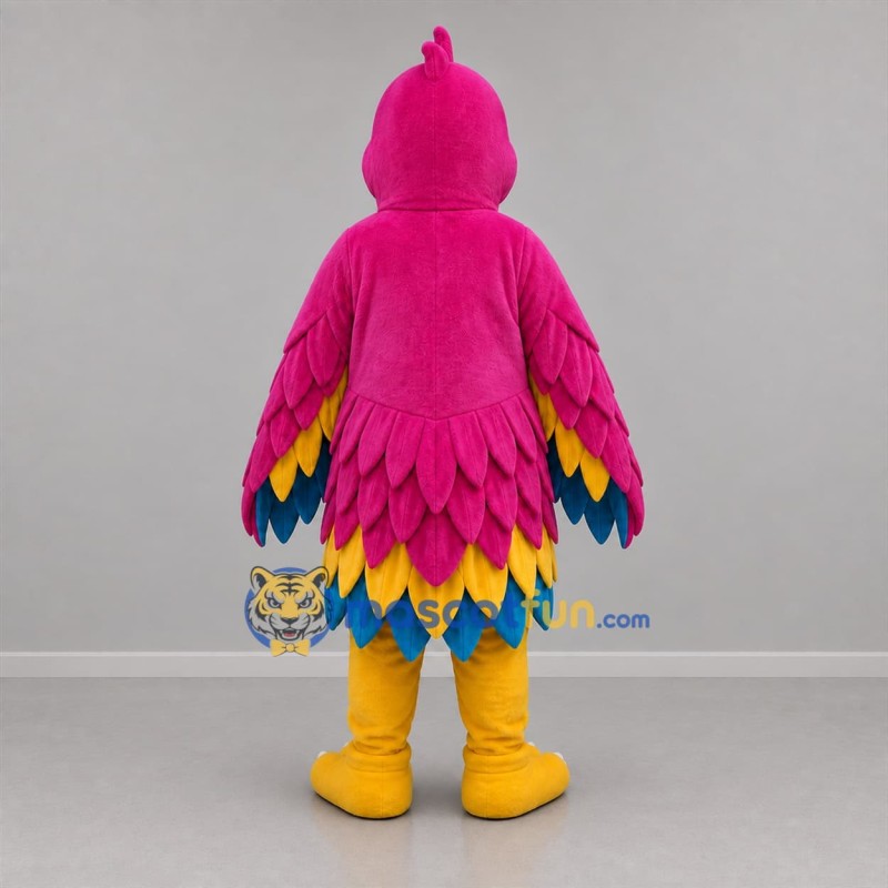 Custom Pink Yellow and Blue Parrot Mascot Costume Adult Full Body Suit for Tropical Events