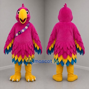 Custom Pink Yellow and Blue Parrot Mascot Costume Adult Full Body Suit for Tropical Events