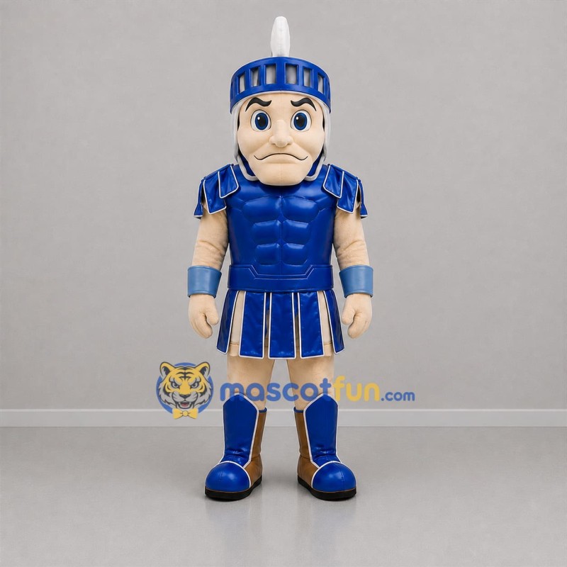 Custom Blue and Silver Armored Warrior Mascot Costume Adult Full Body Suit for School Events