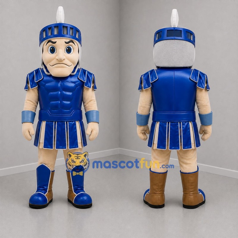 Custom Blue and Silver Armored Warrior Mascot Costume Adult Full Body Suit for School Events