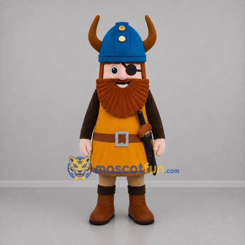 Custom Blue and Orange Viking Mascot Costume Adult Full Body Suit for Themed Events