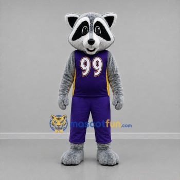 Custom Gray and Purple Raccoon Mascot Costume Adult Full Body Suit for Sports Events