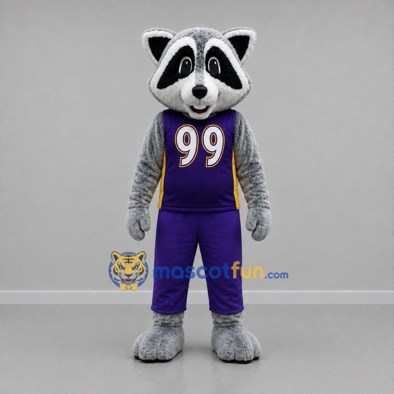 Custom Gray and Purple Raccoon Mascot Costume Adult Full Body Suit for Sports Events