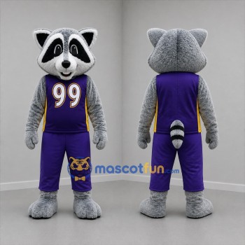 Custom Gray and Purple Raccoon Mascot Costume Adult Full Body Suit for Sports Events