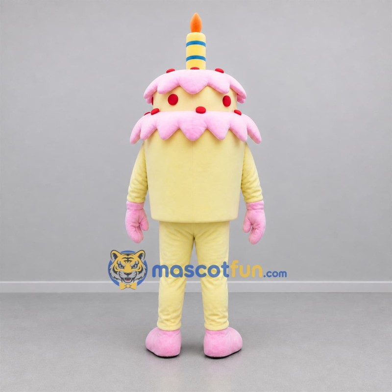 Custom Yellow and Pink Birthday Cake Mascot Costume Adult Full Body Suit for Birthday Parties