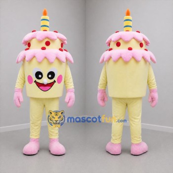 Custom Yellow and Pink Birthday Cake Mascot Costume Adult Full Body Suit for Birthday Parties