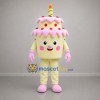 Custom Yellow and Pink Birthday Cake Mascot Costume Adult Full Body Suit for Birthday Parties