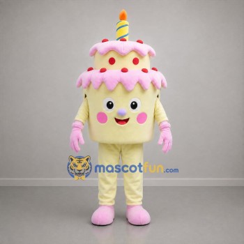 Custom Yellow and Pink Birthday Cake Mascot Costume Adult Full Body Suit for Birthday Parties