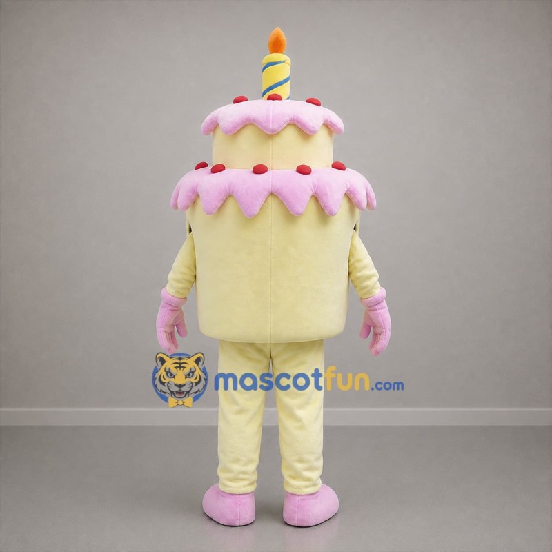 Custom Yellow and Pink Birthday Cake Mascot Costume Adult Full Body Suit for Birthday Parties