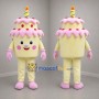 Custom Yellow and Pink Birthday Cake Mascot Costume Adult Full Body Suit for Birthday Parties