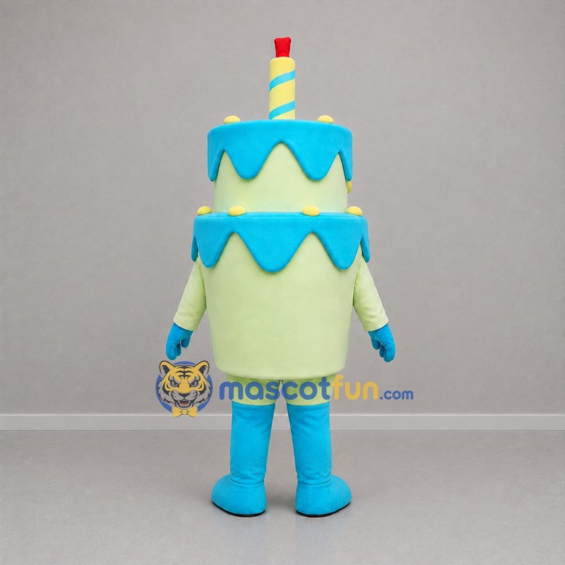 Custom Light Green and Blue Birthday Cake Mascot Costume Adult Full Body Suit for Birthday Parties
