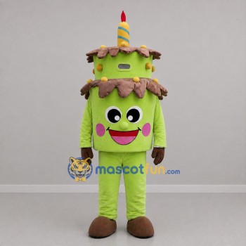 Custom Green and Brown Birthday Cake Mascot Costume Adult Full Body Suit for Birthday Parties