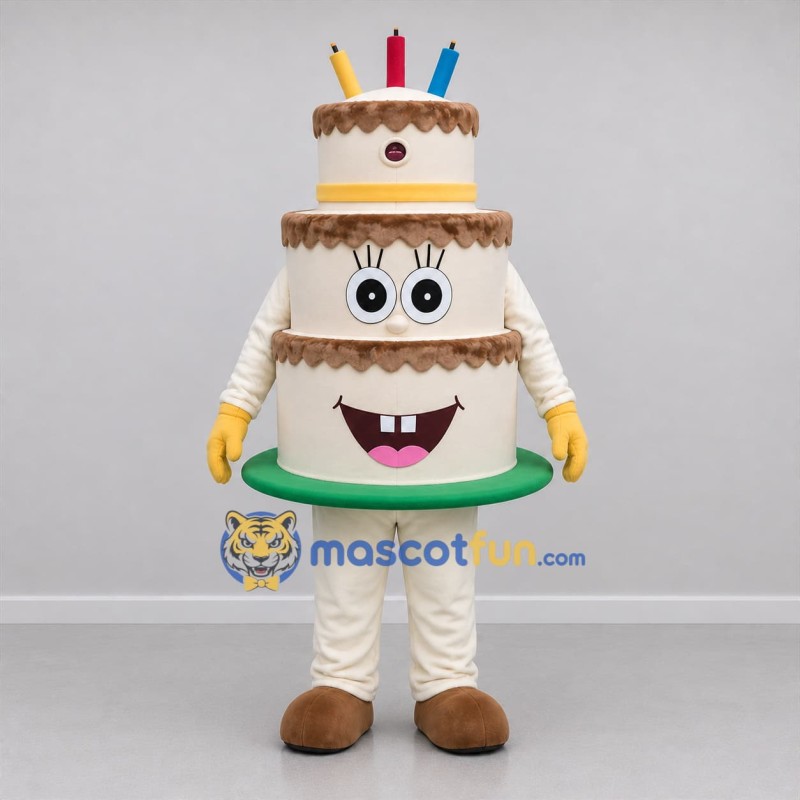 Custom Cream and Brown Birthday Cake Mascot Costume Adult Full Body Suit for Birthday Parties