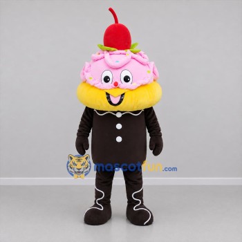Custom Pink Yellow and Brown Cupcake Mascot Costume Adult Full Body Suit for Bakery Promotions