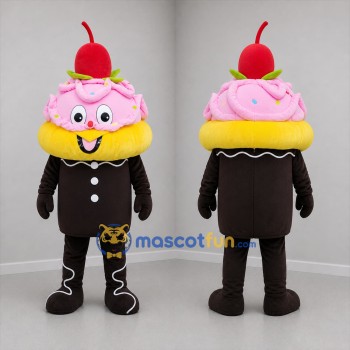 Custom Pink Yellow and Brown Cupcake Mascot Costume Adult Full Body Suit for Bakery Promotions