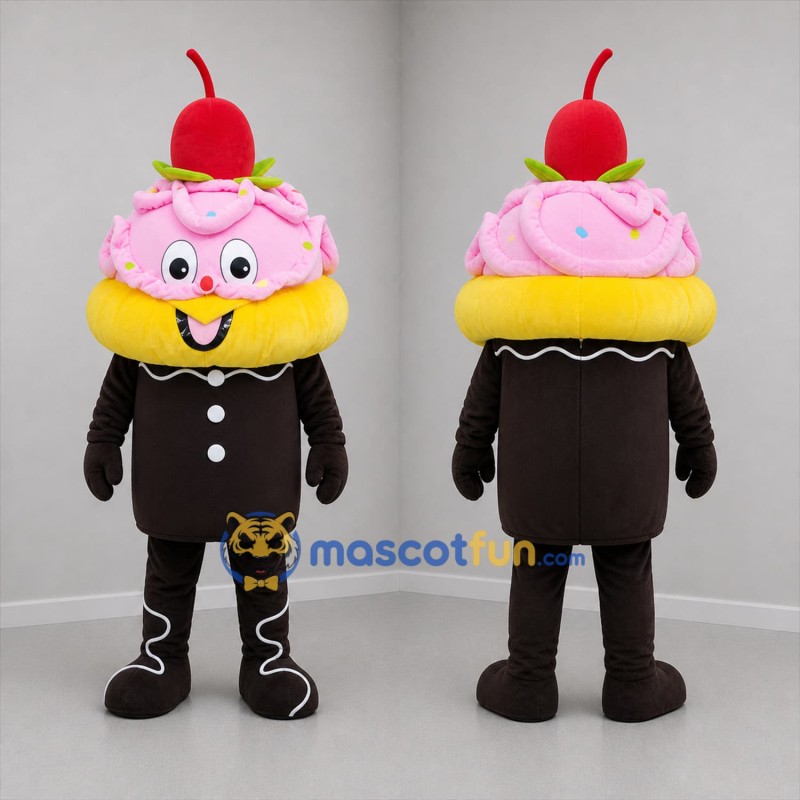 Custom Pink Yellow and Brown Cupcake Mascot Costume Adult Full Body Suit for Bakery Promotions
