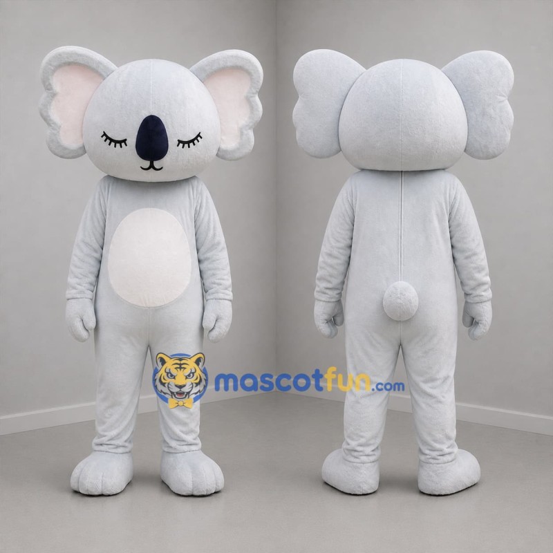 Custom Light Gray and White Koala Mascot Costume Adult Full Body Suit for Children's Events