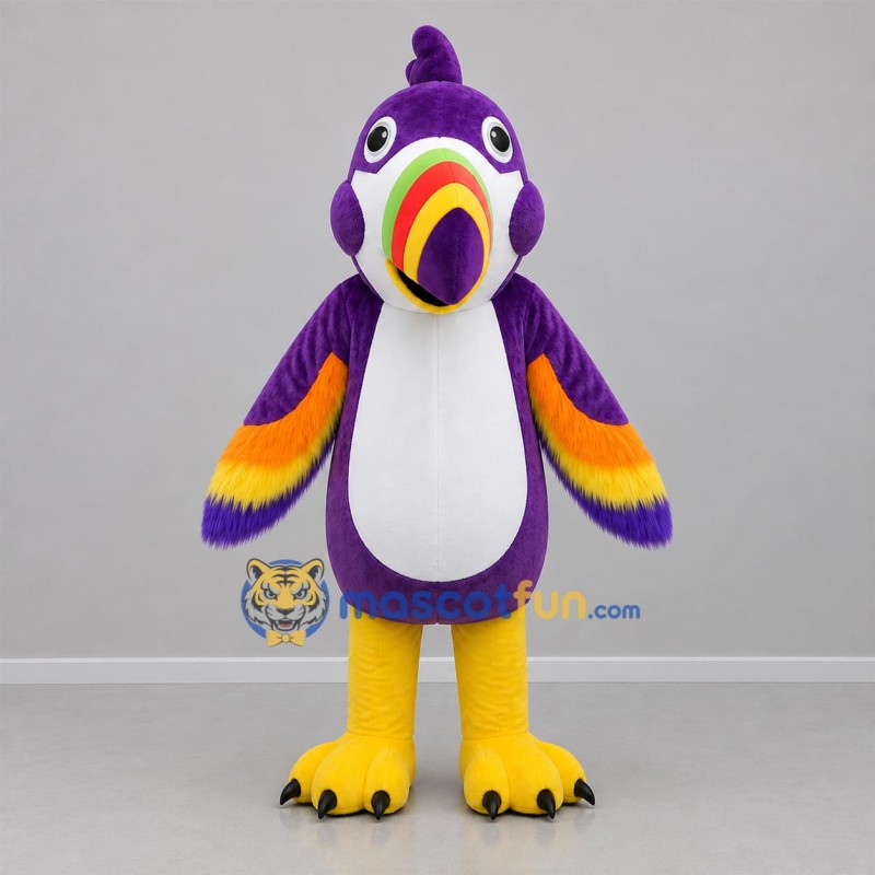 Custom Purple and Yellow Parrot Mascot Costume Adult Full Body Suit for Tropical Events