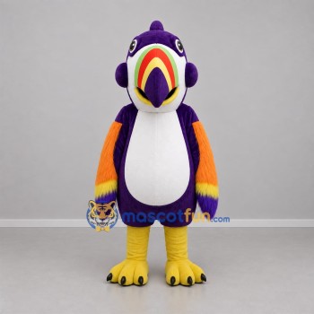 Custom Purple Orange and Yellow Parrot Mascot Costume Adult Full Body Suit for Tropical Events