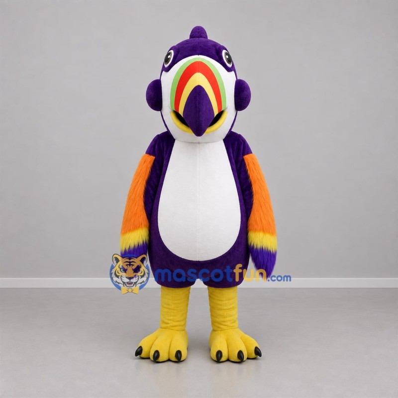 Custom Purple Orange and Yellow Parrot Mascot Costume Adult Full Body Suit for Tropical Events