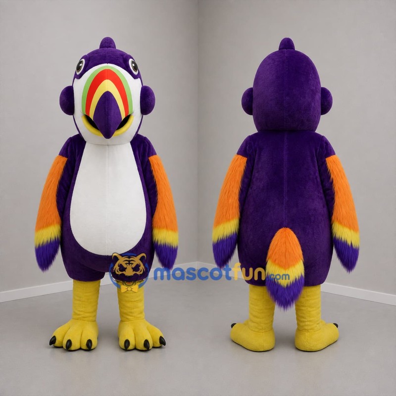 Custom Purple Orange and Yellow Parrot Mascot Costume Adult Full Body Suit for Tropical Events
