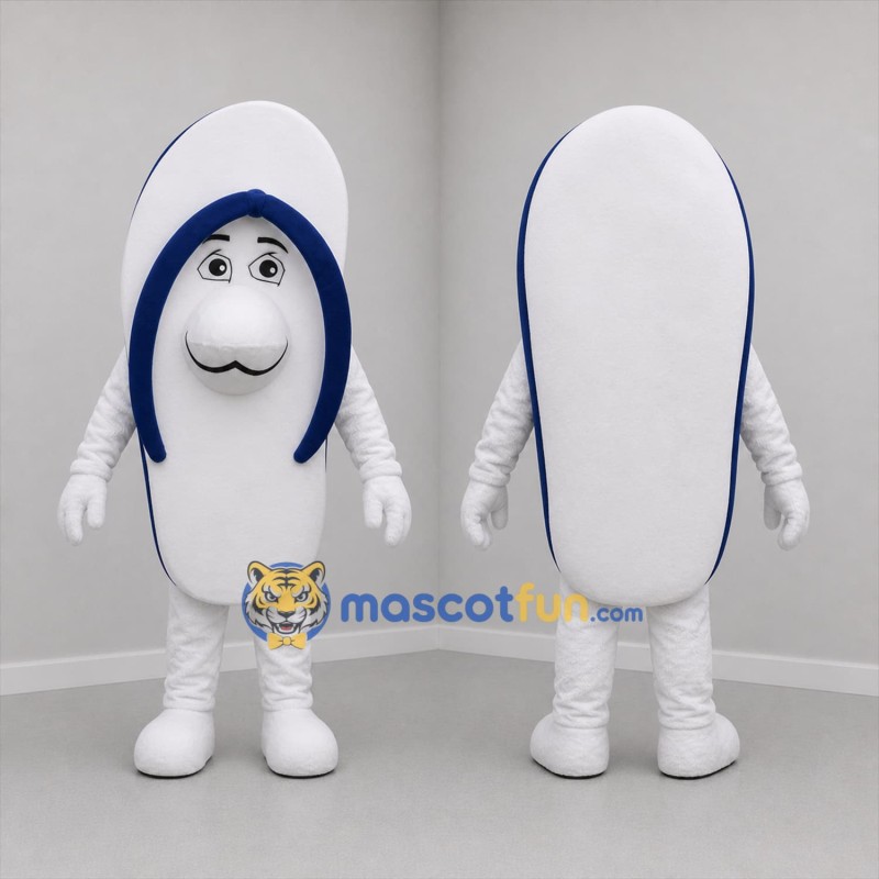 Custom White and Navy Blue Flip Flop Mascot Costume Adult Full Body Suit for Summer Events