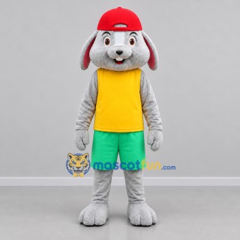 Custom Gray Yellow and Green Rabbit Mascot Costume Adult Full Body Suit for Children's Events