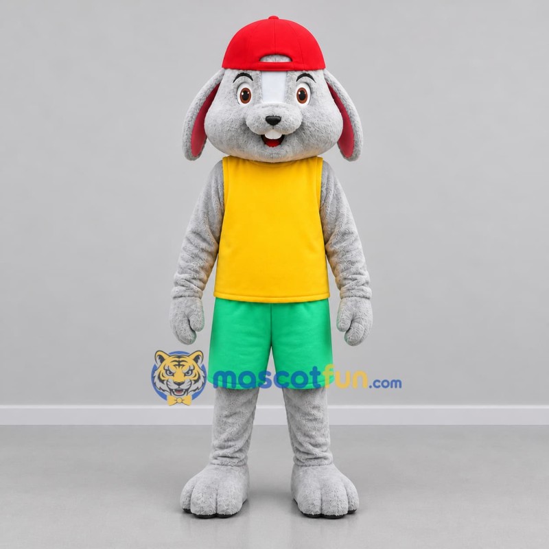 Custom Gray Yellow and Green Rabbit Mascot Costume Adult Full Body Suit for Children's Events