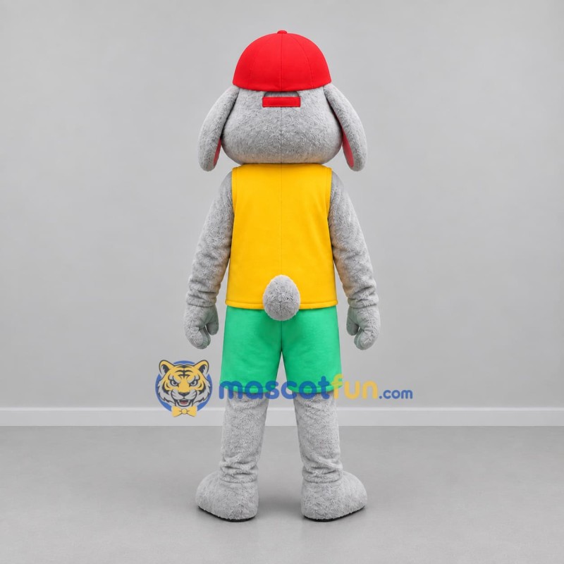 Custom Gray Yellow and Green Rabbit Mascot Costume Adult Full Body Suit for Children's Events