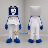 Custom White Blue and Silver Desktop Computer Mascot Costume Adult Full Body Suit for Technology Events