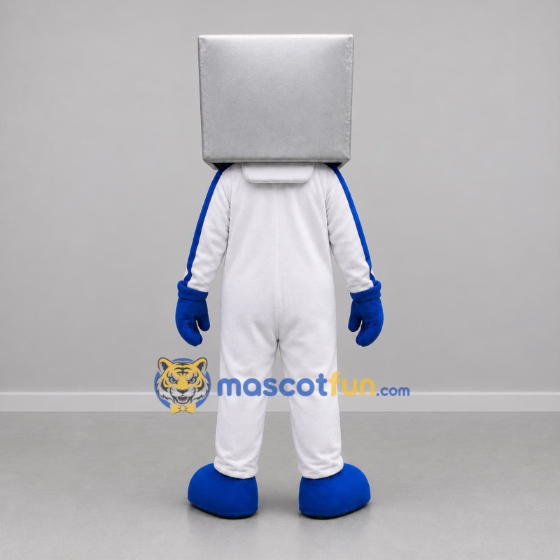 Custom White Blue and Silver Desktop Computer Mascot Costume Adult Full Body Suit for Technology Events