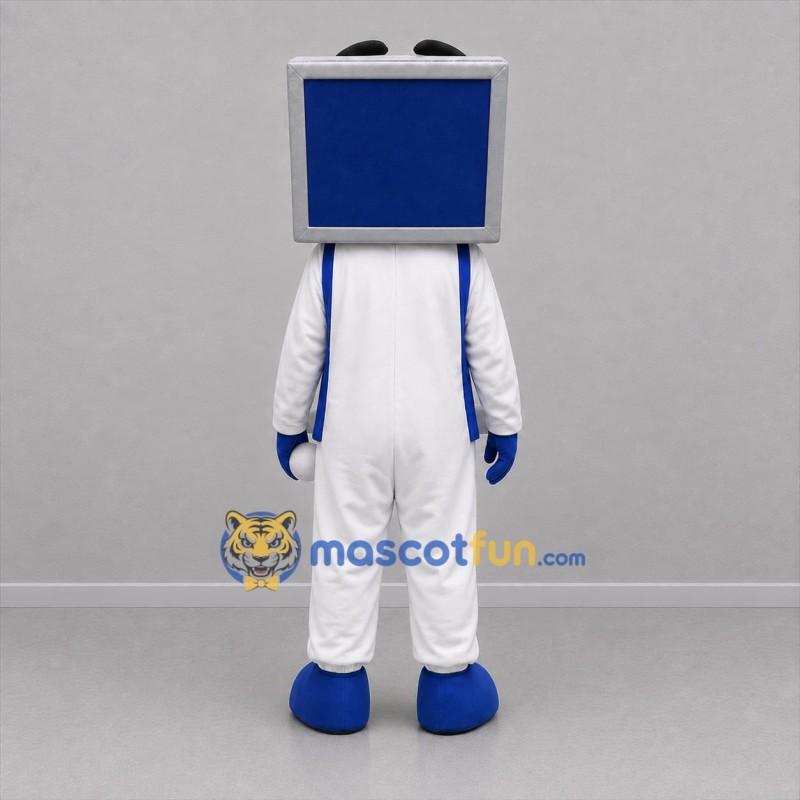 Custom White Blue and Silver Desktop Computer Mascot Costume Adult Full Body Suit for Technology Events