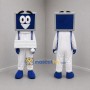 Custom White Blue and Silver Desktop Computer Mascot Costume Adult Full Body Suit for Technology Events