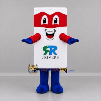 Custom White Red and Blue Rectangular Superhero Mascot Costume Adult Full Body Suit for Promotional Events