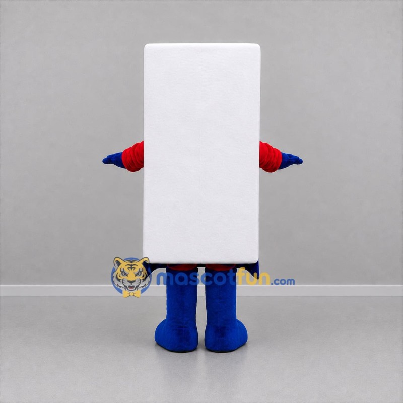 Custom White Red and Blue Rectangular Superhero Mascot Costume Adult Full Body Suit for Promotional Events