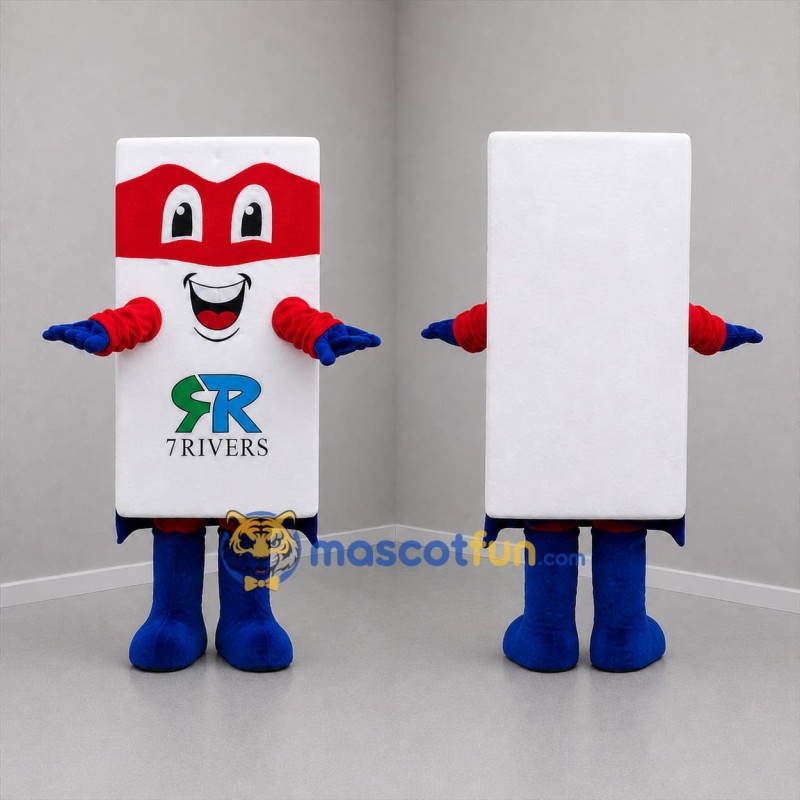 Custom White Red and Blue Rectangular Superhero Mascot Costume Adult Full Body Suit for Promotional Events