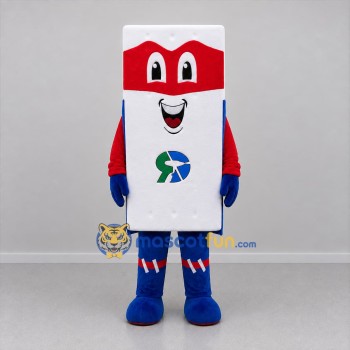 Custom White Red and Blue Rectangular Superhero Mascot Costume Adult Full Body Suit for Promotional Events