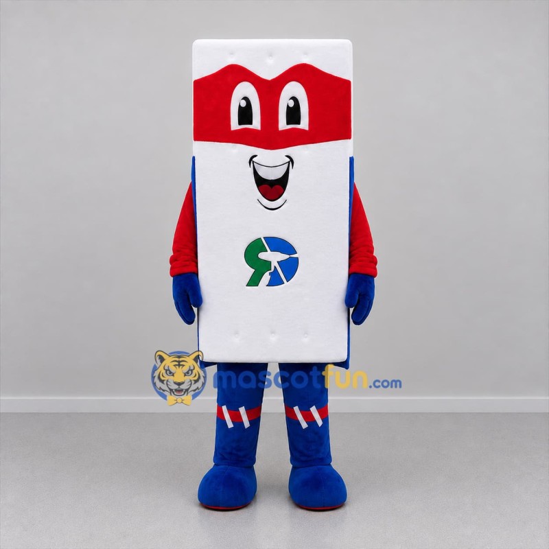 Custom White Red and Blue Rectangular Superhero Mascot Costume Adult Full Body Suit for Promotional Events