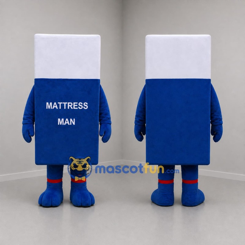 Custom Blue and White Mattress Mascot Costume Adult Full Body Suit for Home Store Promotions